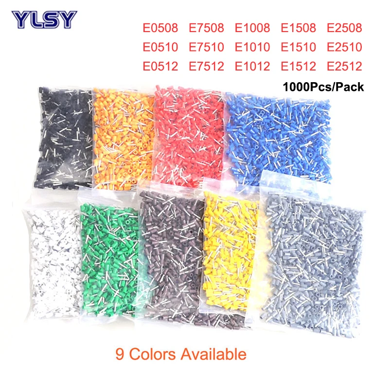 

1000Pcs Crimp Terminals Tube Insutated Cord End Electrical Wire Cable Connector E0508~2508 Brass Ferrules VE 22-14AWG 0.5-2.5mm²