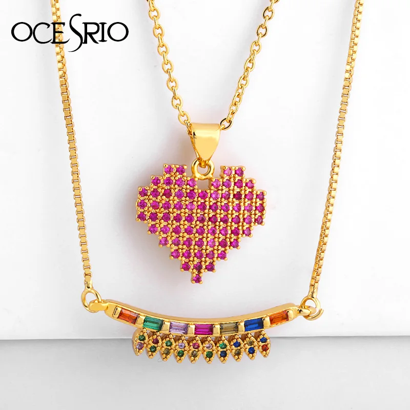 Радуга Начальная Подвеска Ожерелье s микро проложить красочные циркония Длинная