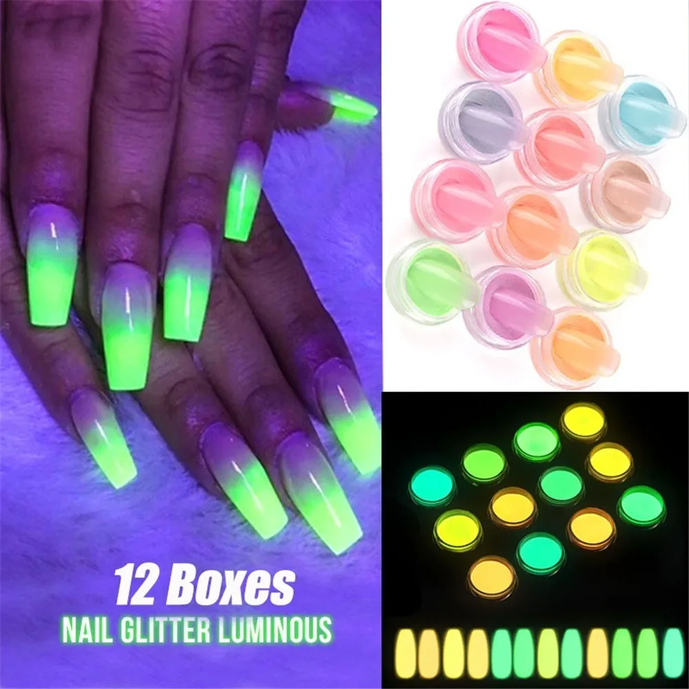 Ультратонкая флуоресцентная пудра для ногтей 12 коробок/набор неон фосфор