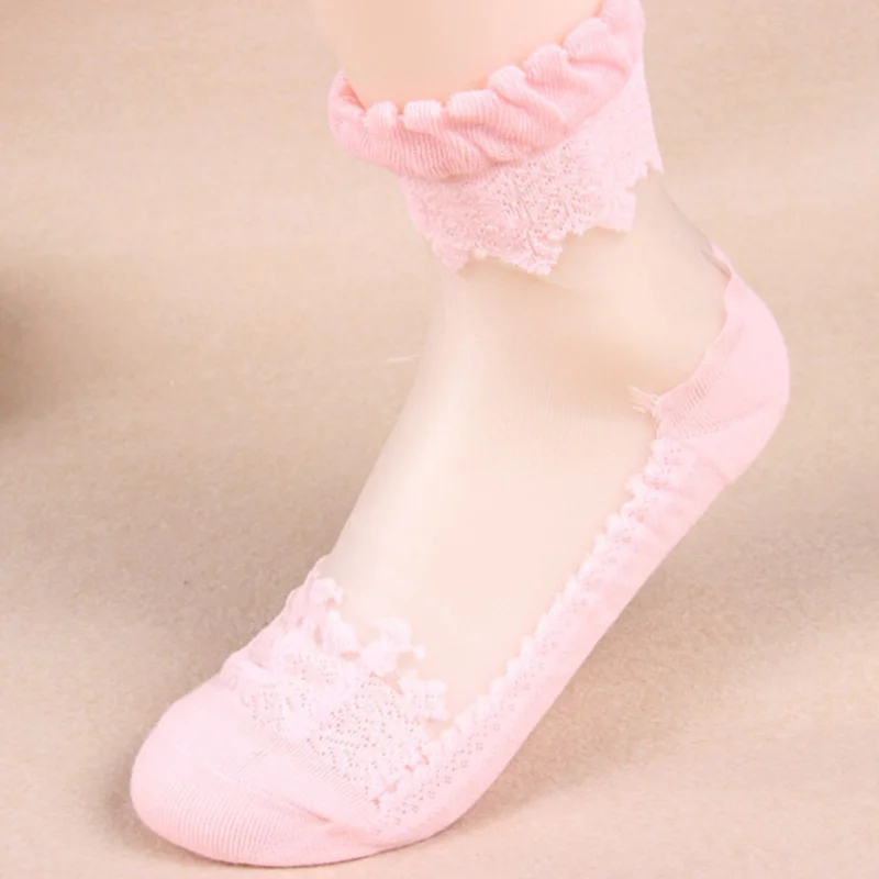 Light Pink Летние сексуальные ретро кружевная Цветочная сетка женские носки для девочек эластичные модные женские мягкие короткие носки женские прозрачные шелковые ультратонкий носок - Цвет: Light Pink
