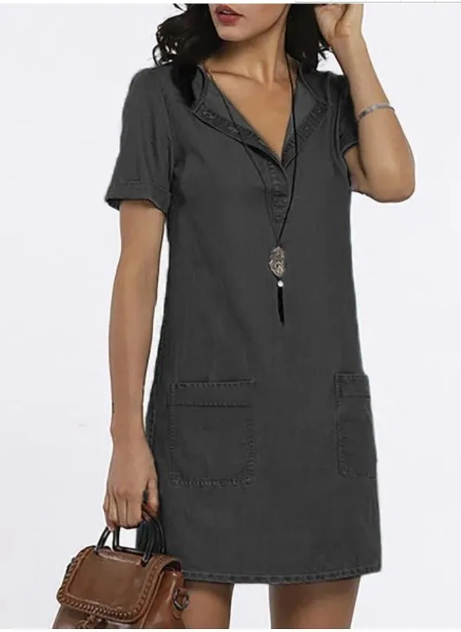 

2021 New Fashion Women Summer Jeans Simple Style Solid Color Denim Thin Mid-Length Dress Casual Street Wear Dress Drop Shipping