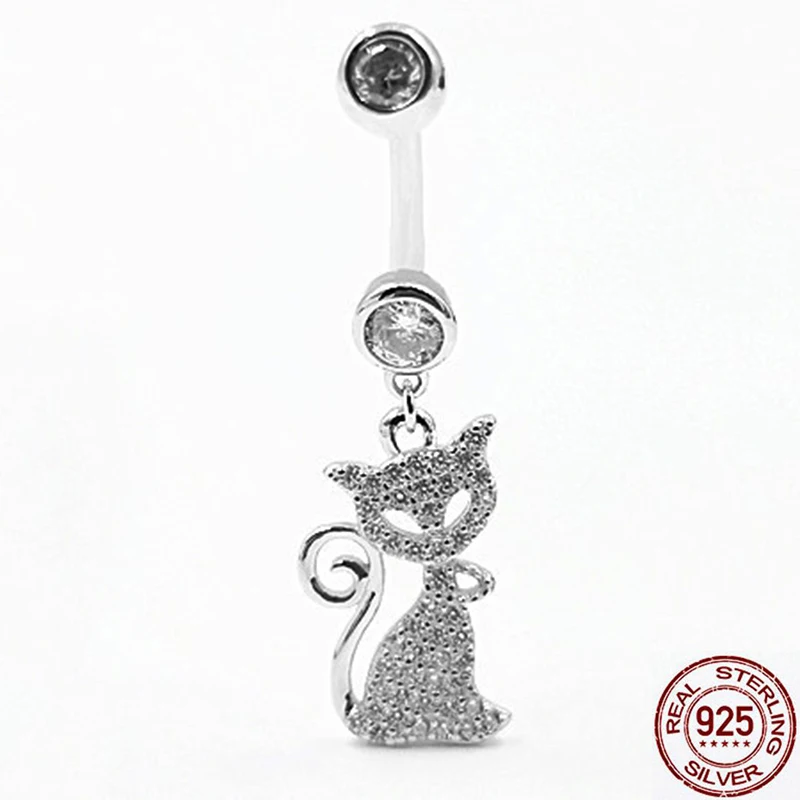 Кольцо для пупка в виде кошки с кристаллом из циркония ювелирное изделие