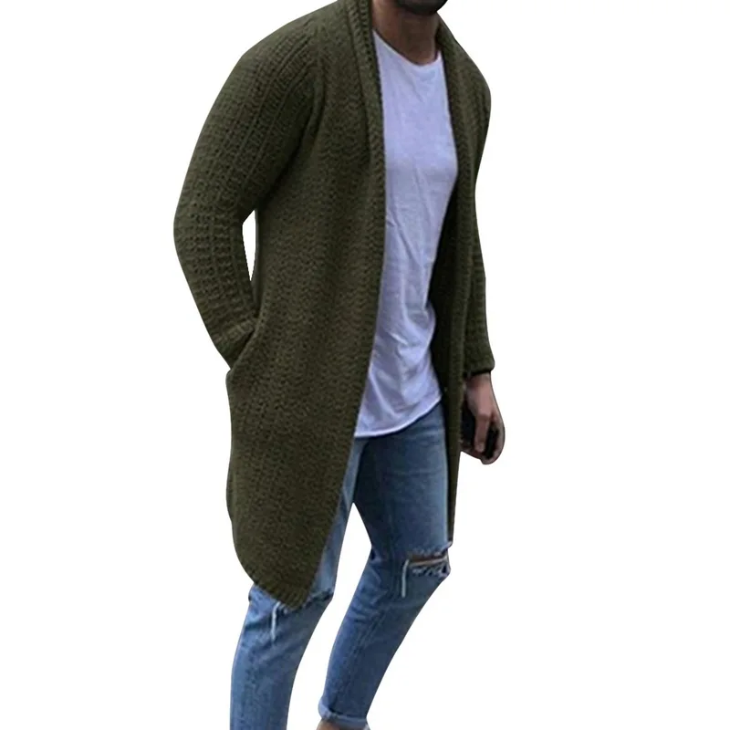 

Vogue Cardigan Men Long Sleeve Midi Sweater Coat With Pocket Winter And Autumn Casual Solid Color Men Cardigans Streetwear