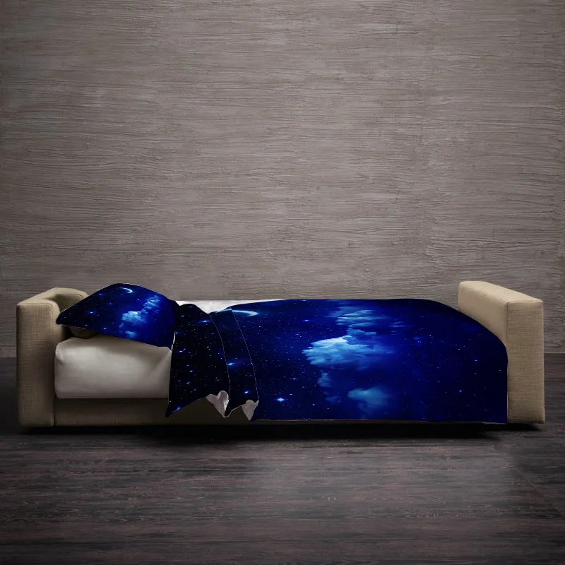 Пододеяльник с ночным небом звездами луной голубыми облаками наволочка