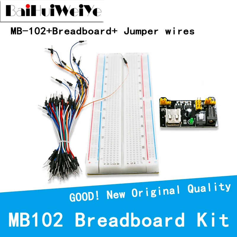 

1SET MB102 Breadboard power module MB-102 830 Point Solderless Jumper wires PCB Bread Board Test Develop DIY KIT Good Quality