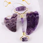 Аметистовый массажер, натуральный камень, роллер для лица, гуаша, набор инструментов для спа, иглоукалывание, соскабливание, кристалл, скребок гуаша, Нефритовый роллер