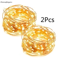 2 pcs led fairy garland light string battery power copper wire lights indoor bedroom christmas party wedding festoon decoration