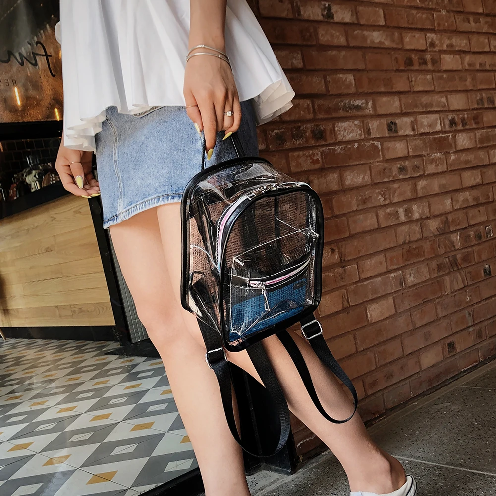 

Cute Clear Transparent Women Backpacks PVC Jelly Color Student Schoolbags Women Clear School Women Casual Letters Shoulder Bolsa