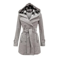 fashion woolen coat women warm fleece jacket with belts double breasted solid casual jacket 2021 winter vintage slim ladies coat