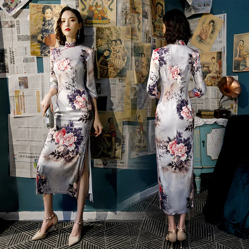 Новое поступление, традиционное женское платье, плюс размер, 4XL, Qipao, Дамское, вискозное, сексуальное, длинное, с принтом, Cheongsam, ручная работа, на пуговицах, винтажное, китайское платье - Цвет: I