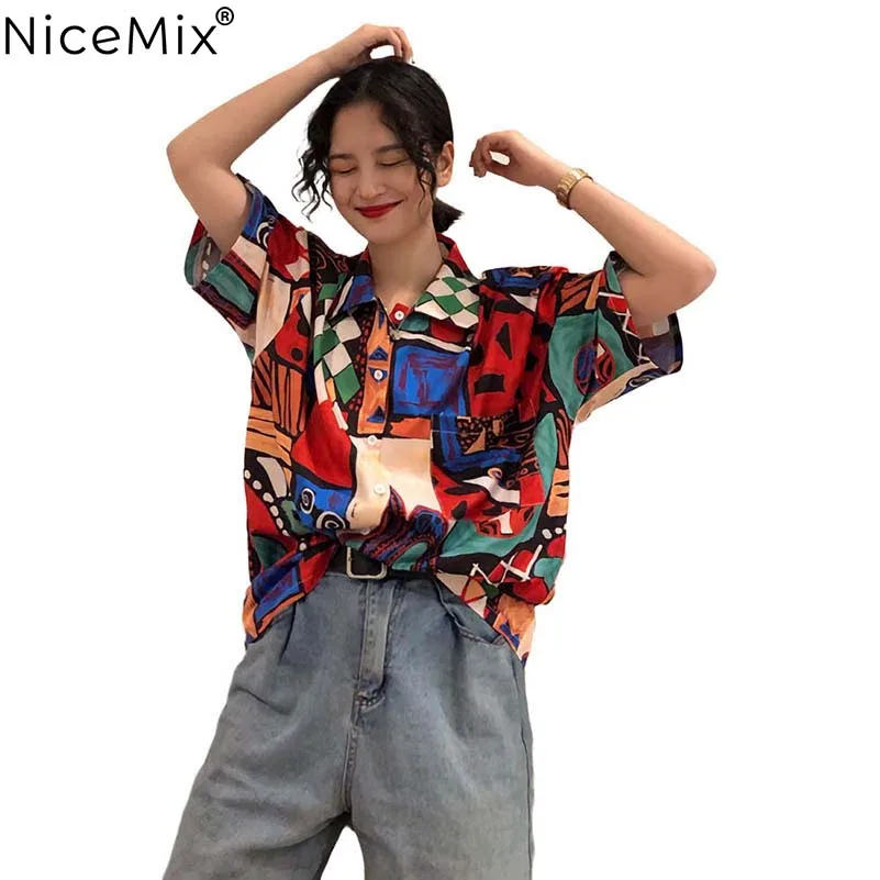 NiceMix Мода Harajuku Женская одежда Летний стиль блузки с принтом граффити Женские