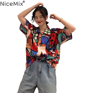 NiceMix Мода Harajuku Женская одежда Летний стиль блузки с принтом граффити Женские рубашки в винтажном стиле BF Топы Hipster