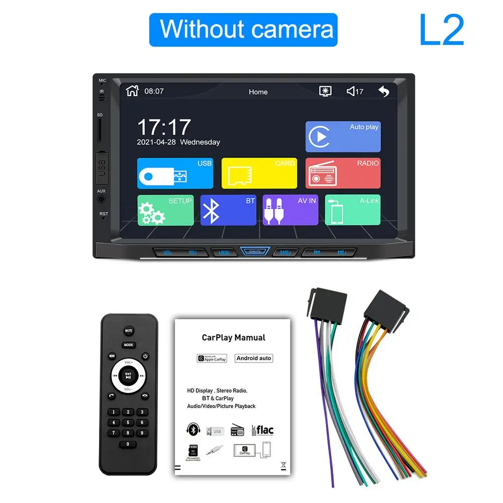 

Wireless Mp5 Player 7 Inch 2 Din Carplay Touch Screen Stereo Support Android/IOS Mirror Connection Car Radio
