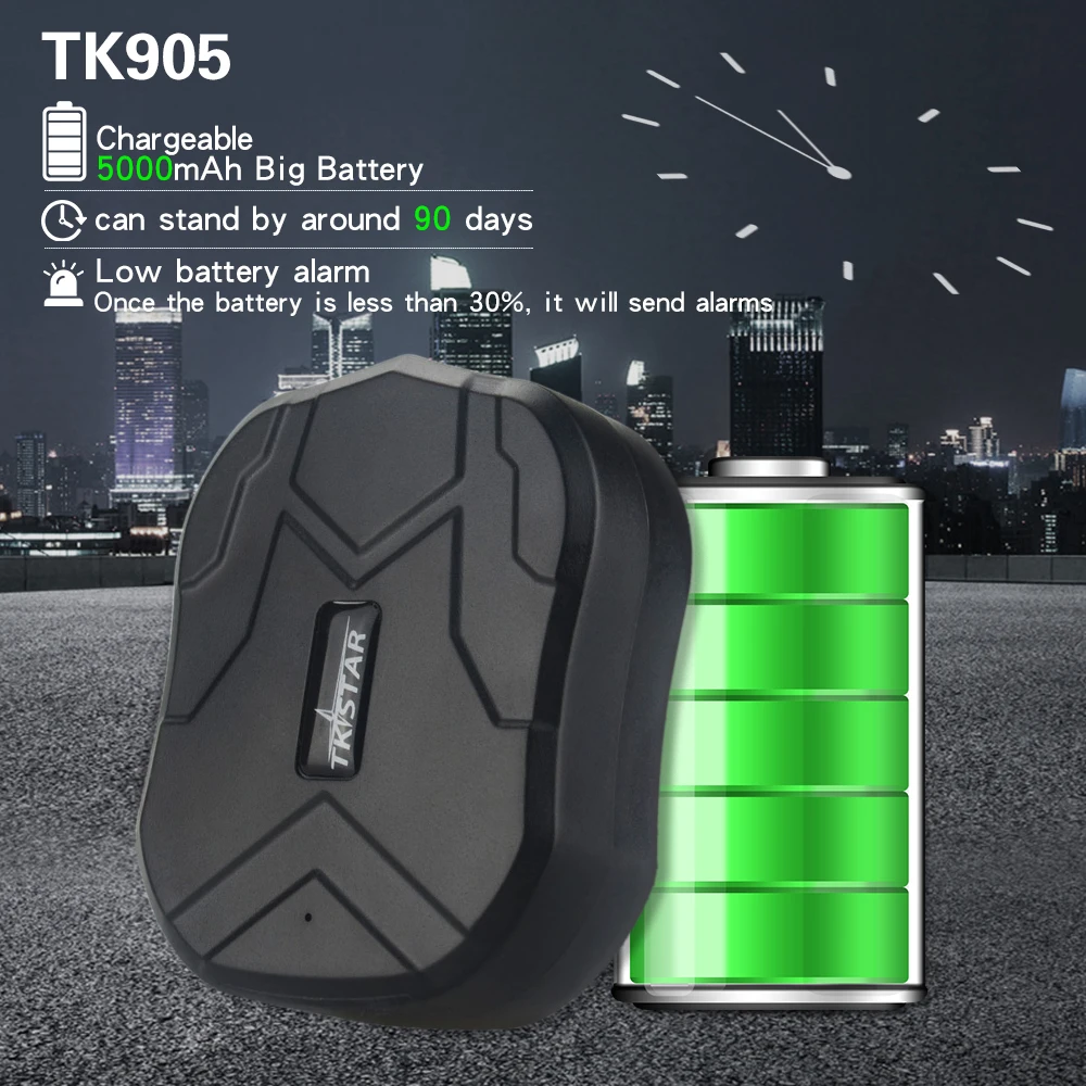 Быстрая доставка водонепроницаемого автомобильного GPS-трекера TK905 с супермагнитным креплением, работающим в режиме ожидания 90 дней, реальное время LBS-позиционирование на всю жизнь, бесплатное отслеживание.