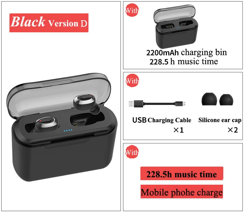 Binaural box black Новинка, мини T1 TWS 5,0, Bluetooth наушники, беспроводные стерео наушники-вкладыши с зарядной коробкой, микрофон, гарнитура для huawei, iphone, Xiaomi - Цвет: Binaural box black
