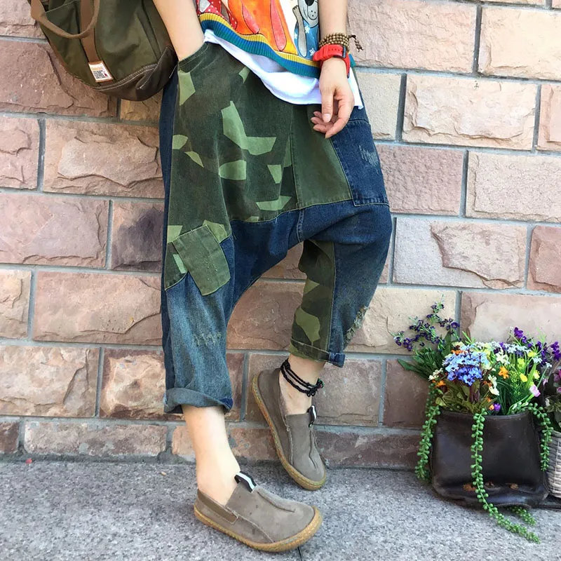 Женские Мешковатые джинсовые широкие брюки с заниженным шаговым швом эластичной