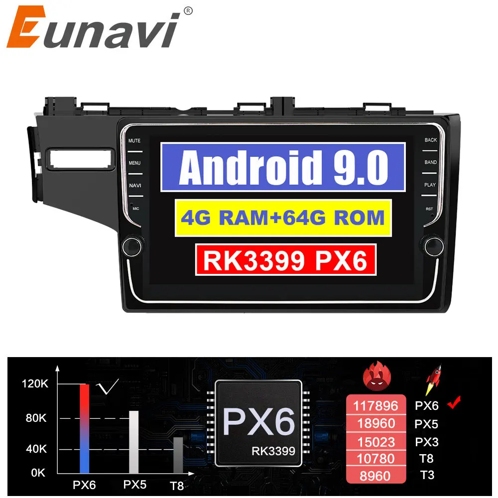 Eunavi 2 din " Android 9 Автомобильный мультимедийный Авто Радио стерео для HONDA JAZZ FIT правый руль gps 4G+ 64G без dvd bt