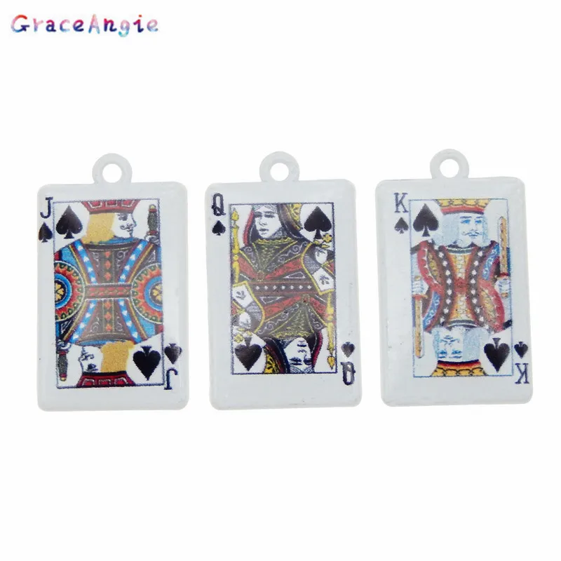 6/8/10 шт. Микс Джокер Король Королева покерная карта кулон молочно-белый покрытый