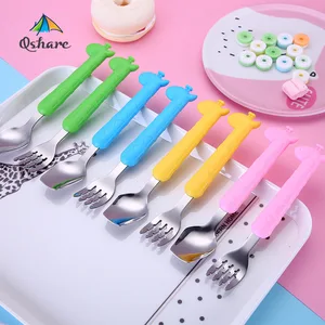 Детская десертная ложка Qshare в виде жирафа для кормления детей, ложка-вилка, Детские гаджеты, Детская столовая посуда