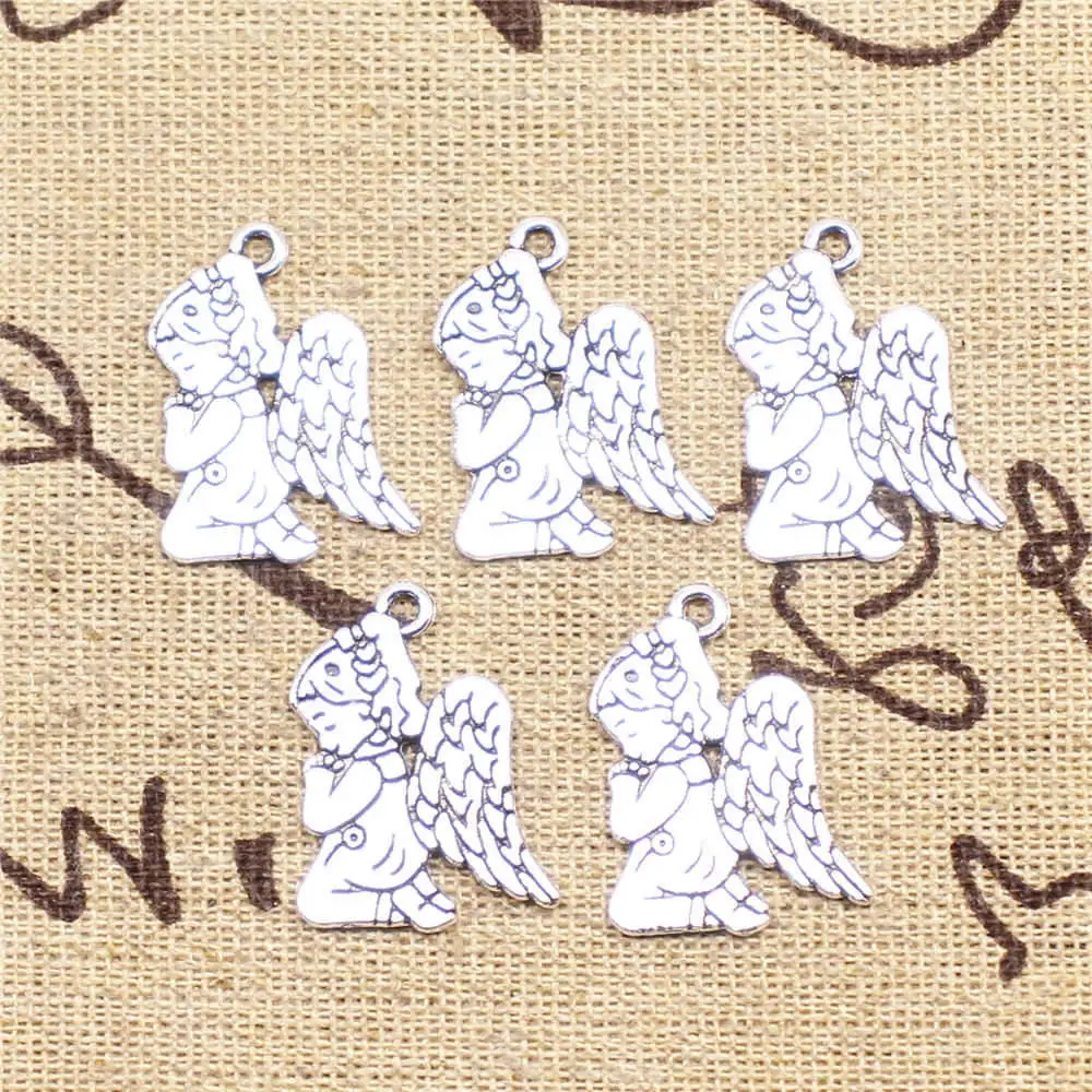 

Heart Pendant 24x17mm Praying Angel Charms Antique Silver Color 10pcs