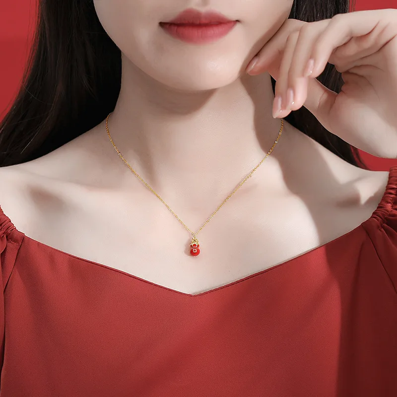 

925 Sterling Silver Plated 14k Gold Lucky Bag Cute Cow Necklace Female Palace Pendant Vintage Zodiac Clavicle Chain