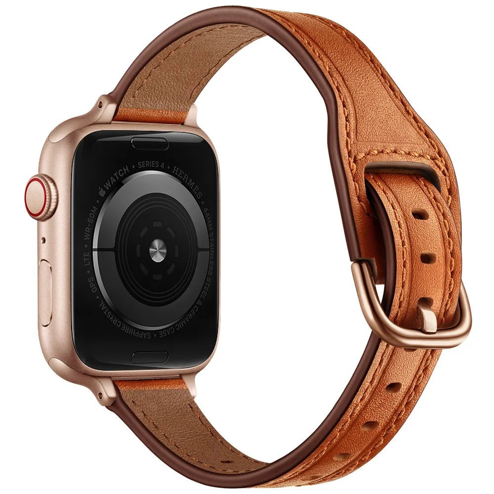 

Top Grain Leather Watch Thin Wristband for Apple Watch Band 38mm 40mm Women Slim Bracelet for iWatch SE 6/5/4/3/2/1 42mm 44mm