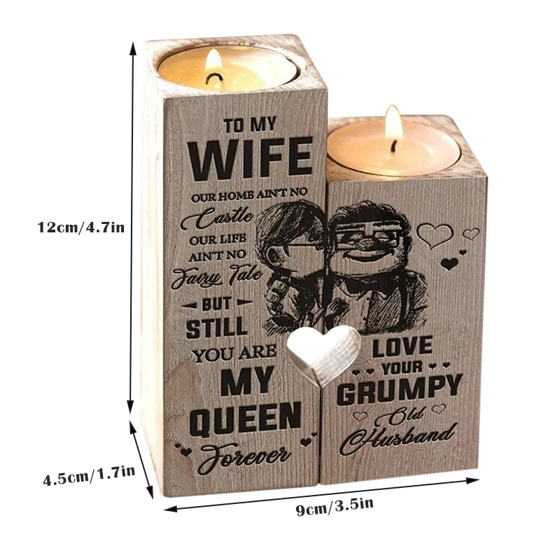 

2Pcs Husband To Wife Heart-shaped Wood Candle Holder With Candle Aluminum Shell Gift For Birthday Valentine Gift ( NO CANDLE)