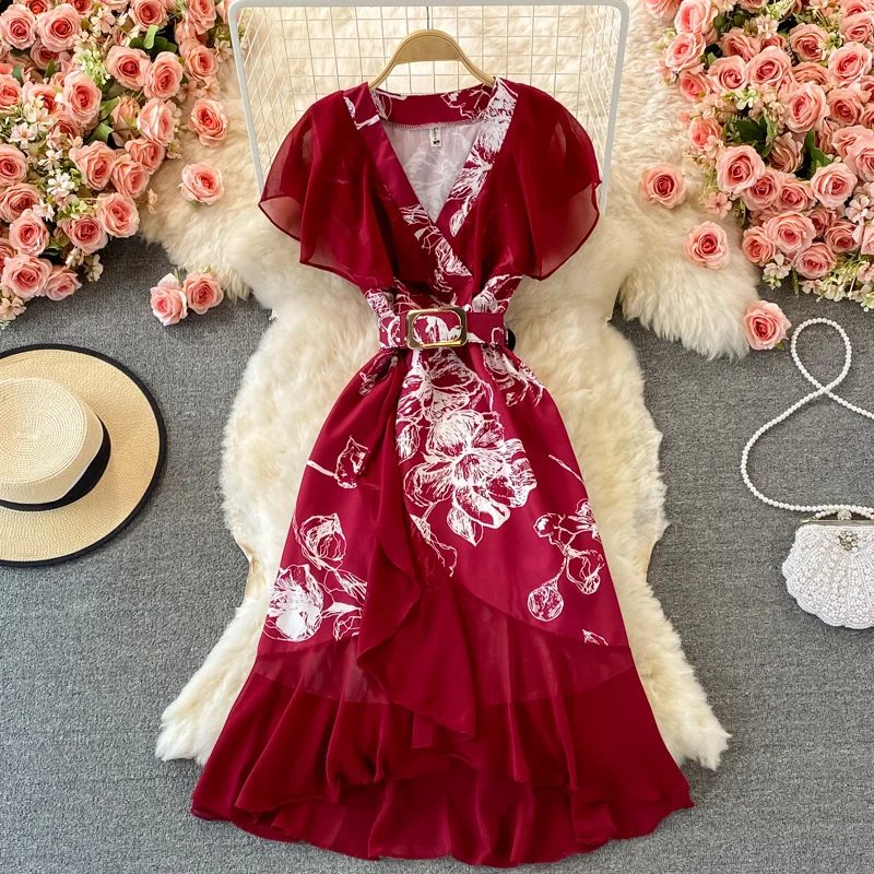 

Платье женское шифоновое асимметричное с V-образным вырезом