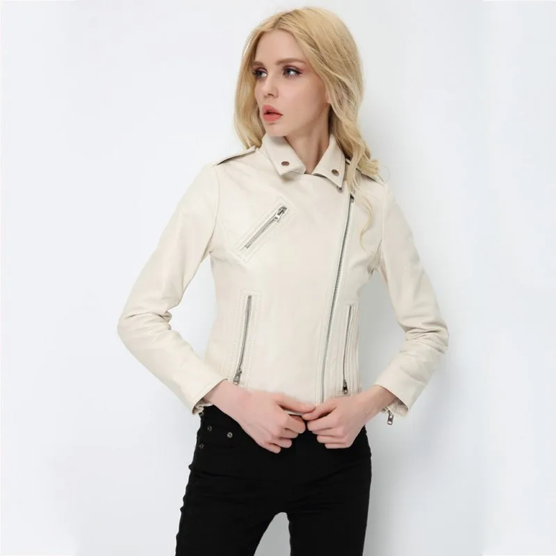 Куртка из натуральной кожи новинка весна-осень дубленки овечьей женские белые