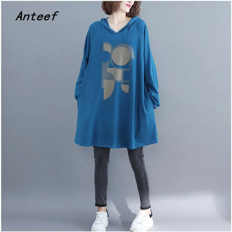 Женское короткое платье с капюшоном повседневное свободное большого размера
