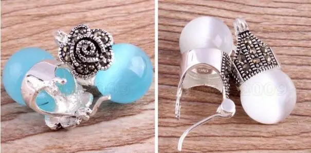 Ювелирные изделия Нефритовая серьга винтажные женские белые/синие опаловые 925