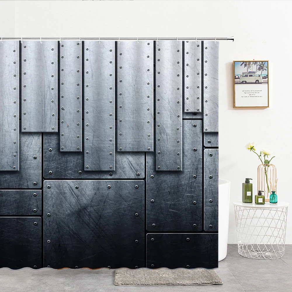 

Personality Geometry Metal Texture Pattern Bath Shower Curtain Waterproof Decoration Shower Curtains With Hooks Bathroom Screen