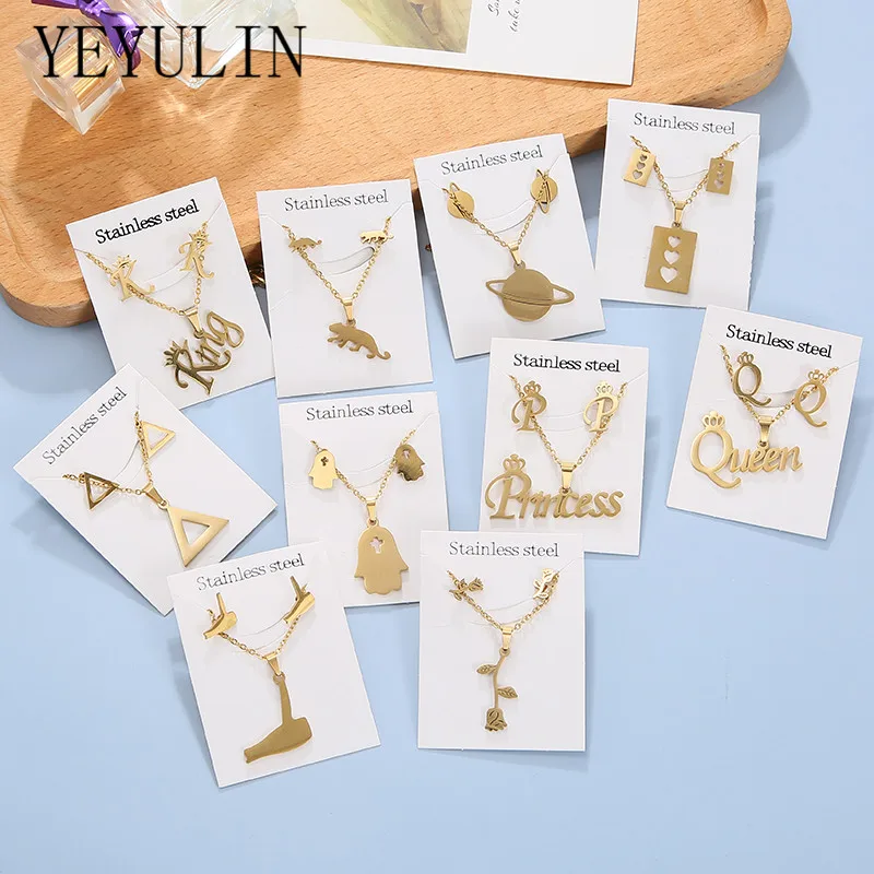 Комплект ювелирных изделий для женщин ожерелье и серьги из нержавеющей стали в