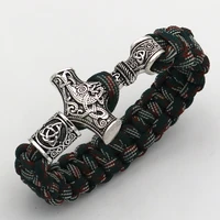 norse viking men bracelets thor mjolnir hammer paracord amulet runes beads hand made multicolor rope bangles jewelry wholesale