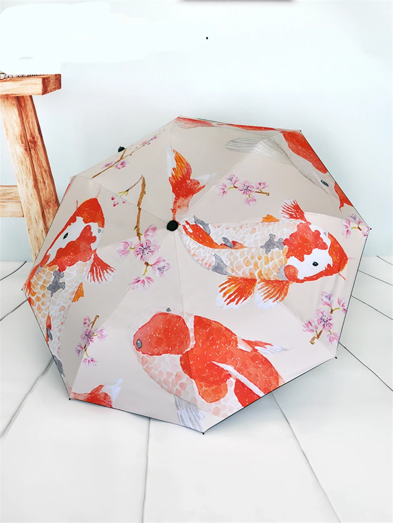 Creative Japanese Style Anime Fish Printed Cosplay Prop Sun Rain Folding Umbrella Sunshade for Boy Girl Gift 1pcs | Тематическая