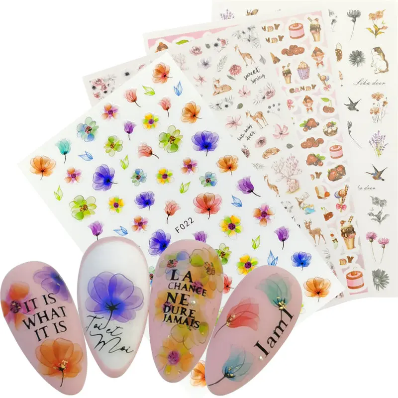 

1 Sheet Flower Fruit Animal Designs 3D Nail Sticker Dessert Decal Sliders Nail Art Decal Decoration Tip Manicure