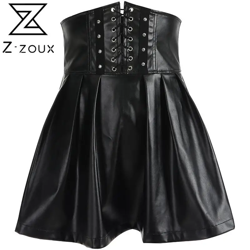 

Женская юбка из ПУ кожи, с завязками, с высокой талией