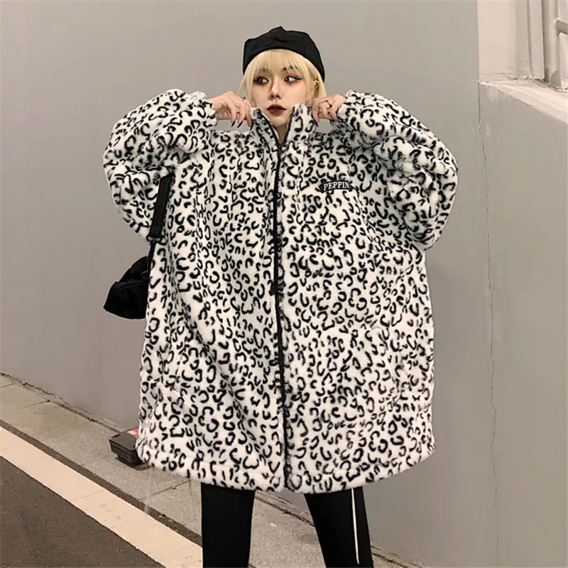 Осенне-зимняя куртка женская модная леопардовая плюшевая свободные куртки Harajuku