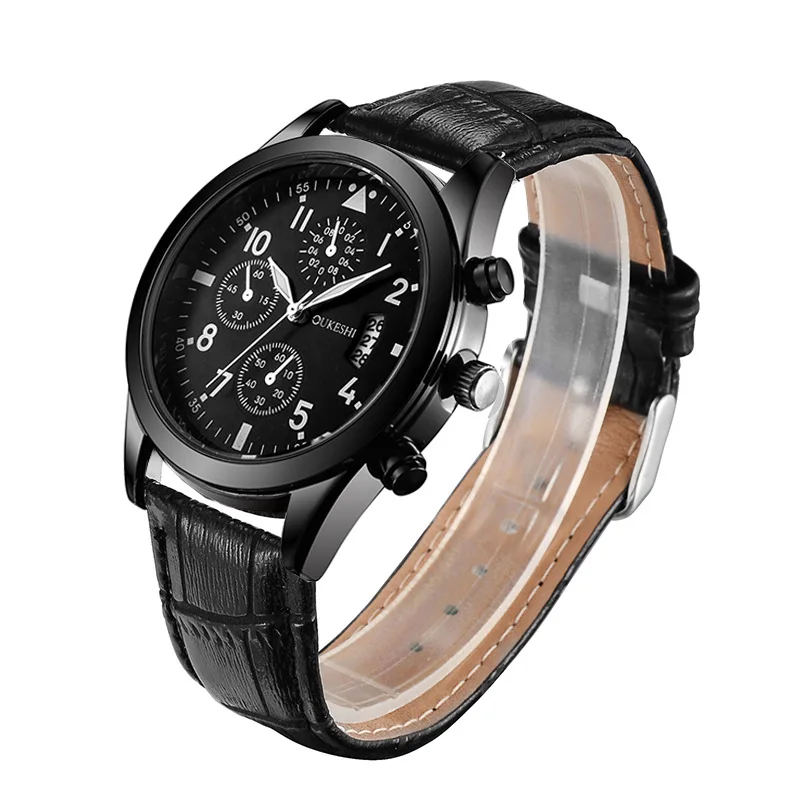 Часы наручные мужские кварцевые с кожаным ремешком водонепроницаемые|Кварцевые