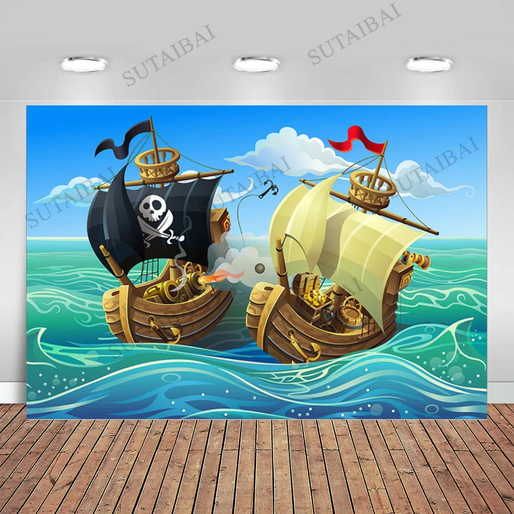 

Pirate Photography Backdrop Ship Sea Skull Treasure Background Photo Studio Shoot Party Photography Backdrop