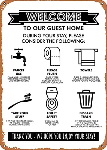 

Welcome Bathroom Vintage Look Metal Sign Patent Art Prints Retro Gift 8x12 Inch