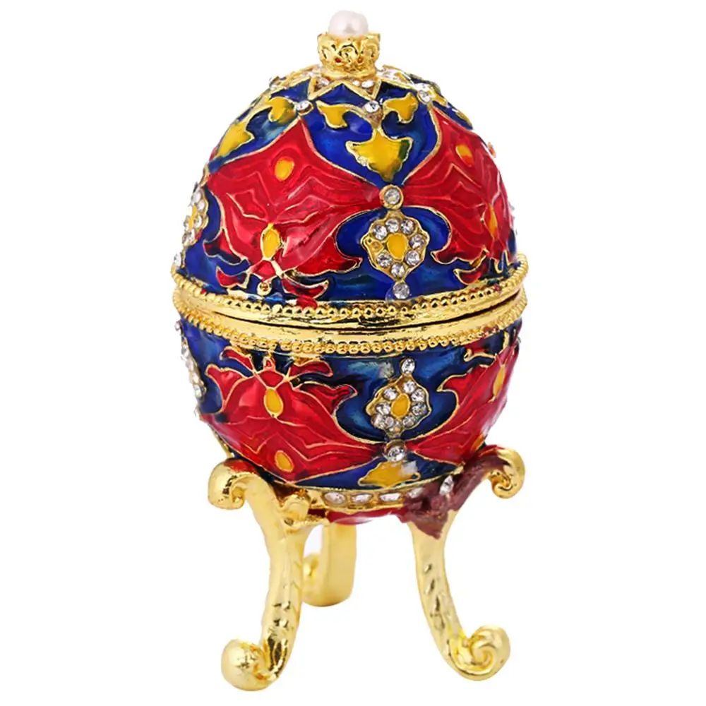 Белый Красная эмаль Faberge Пасхальная коробка-яйцо для ювелирных изделий свадебное кольцо контейнер для хранения - Цвет: Белый