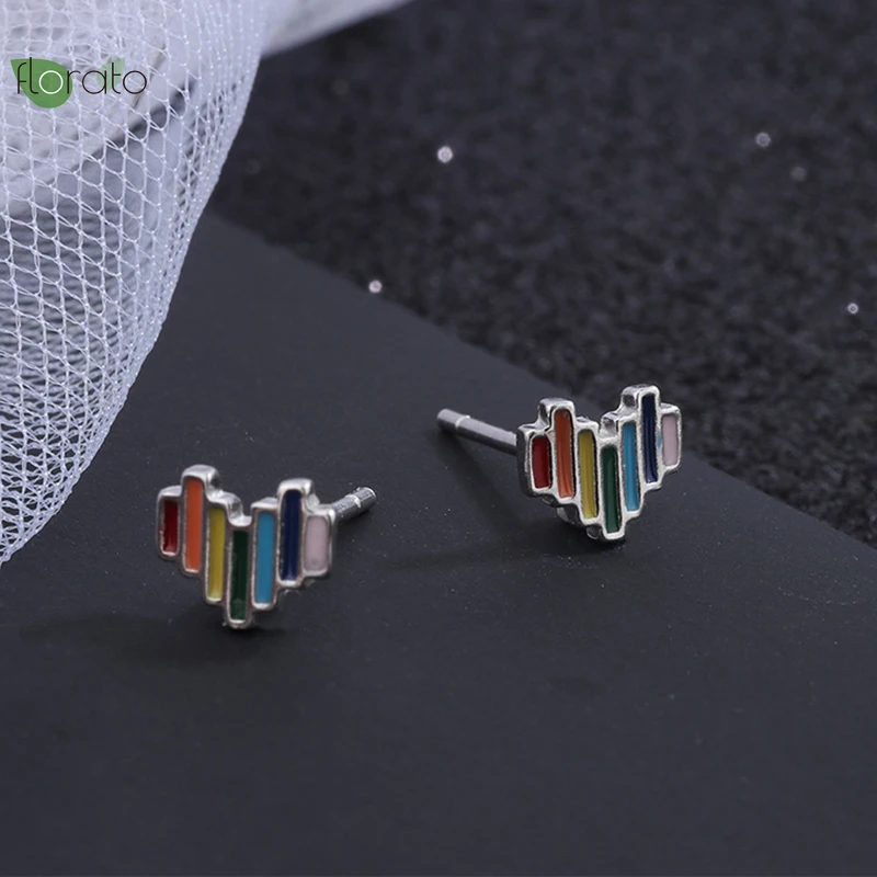 

2021 Trend 925 Sterling Silver Color Heart Stud Earrings for Women Irregular Fashion Cartilage Piercing Earring Fine Jewelry