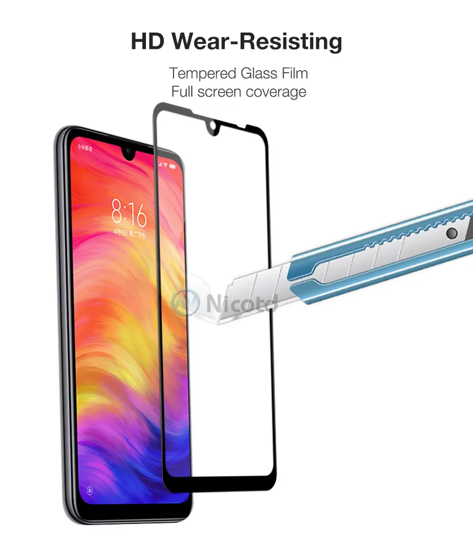 Закаленное стекло 20D с полным покрытием для Redmi Note 7 Pro Защита экрана защитное на
