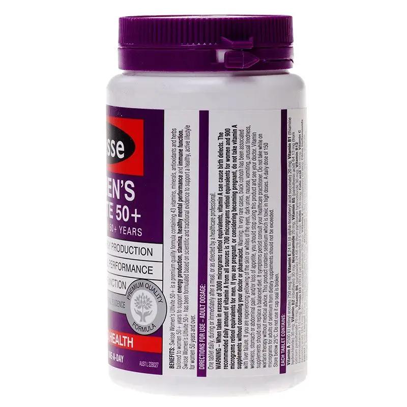 Swisse Multivitamins for 50+ Years Women 90Tabs Maintain Energy Activity Levels Mental Alertness Stamina Vitality During Stress |