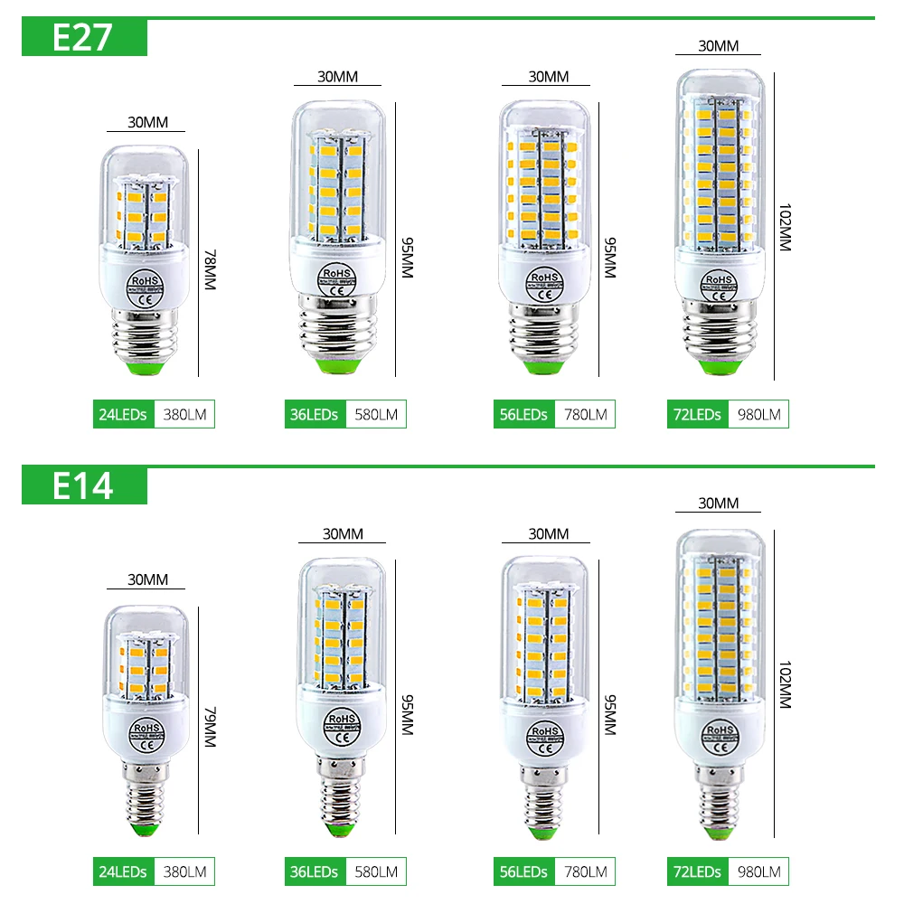 SMD 5730 Ampoule LED Corn Bulb 220V E27 E14 LED Light Bulbs 24 36 56 72 LEDs Lamp No Flicker Chandelier Candle Warm/Cool White images - 6