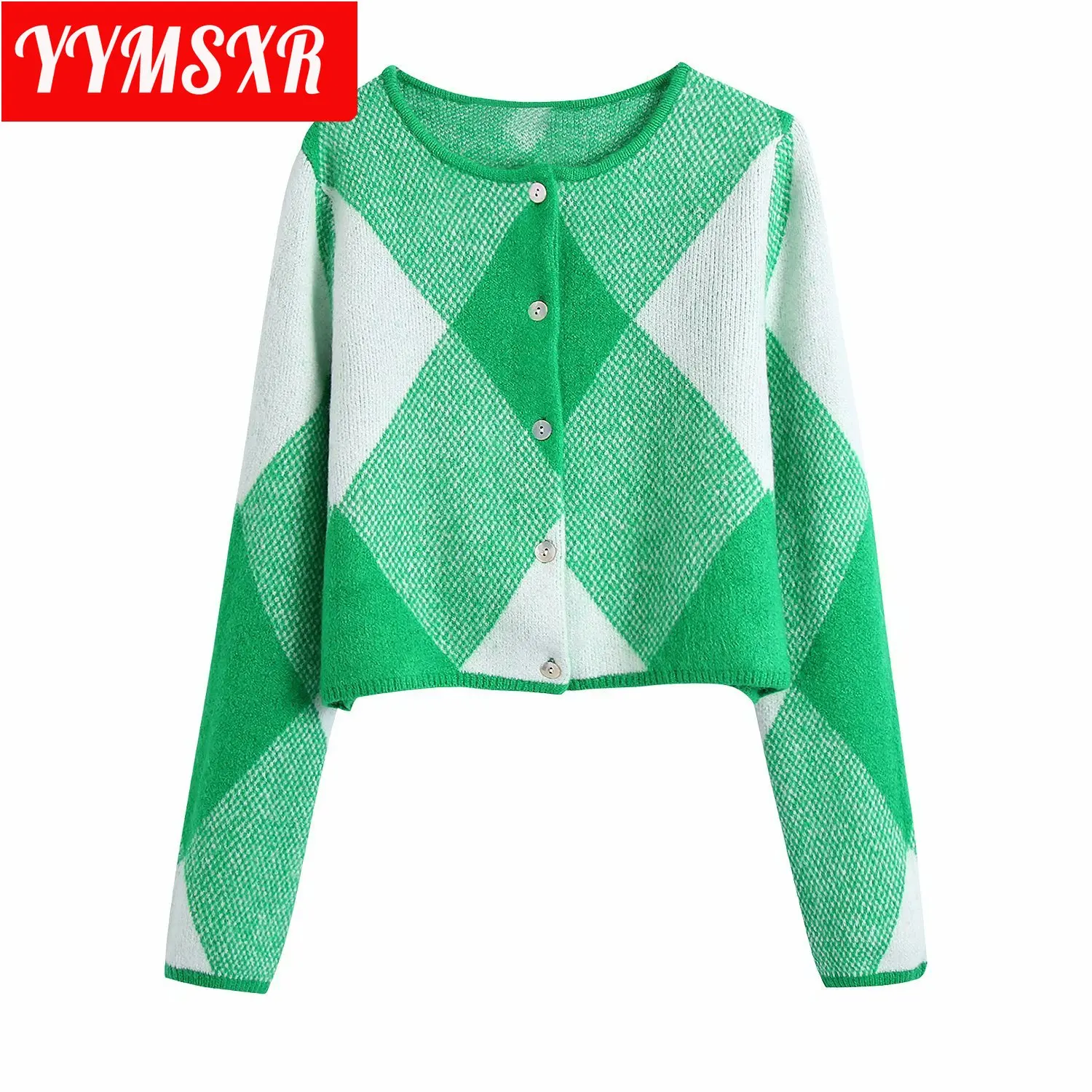 

Autumn 2022 New Diamond Plaid Knitted Cardigan Jacket Sweater Women Slim Fit All-match Elegant Top Temperament Fashion Clothes