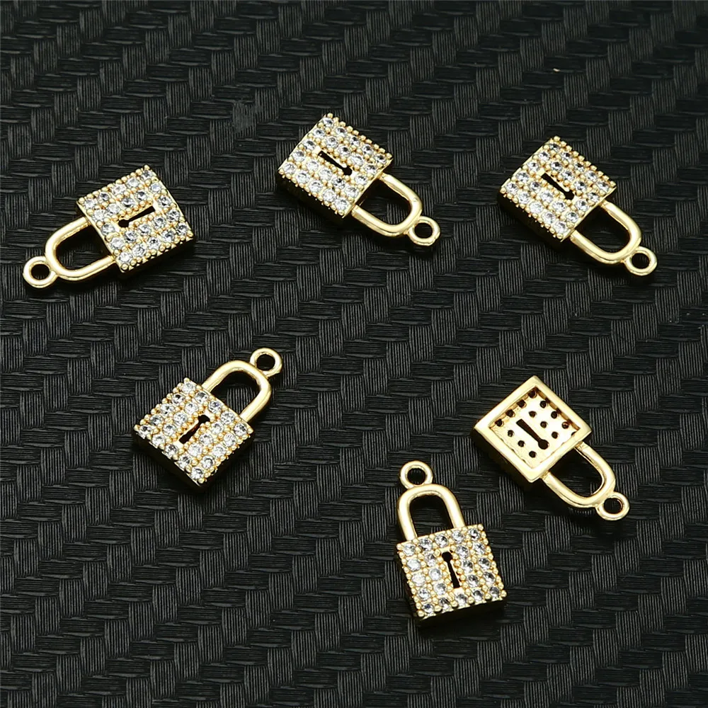 

5PCS/lot Wholesale Copper Zircon Lock Pendant for Jewelry DIY Making Padlock Pendant Accessories