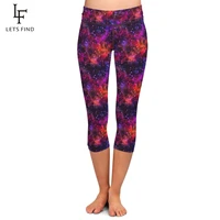 letsfind new design 3d digital printing galaxy capri leggings high waist plus size trousers fashion mid calf women leggings