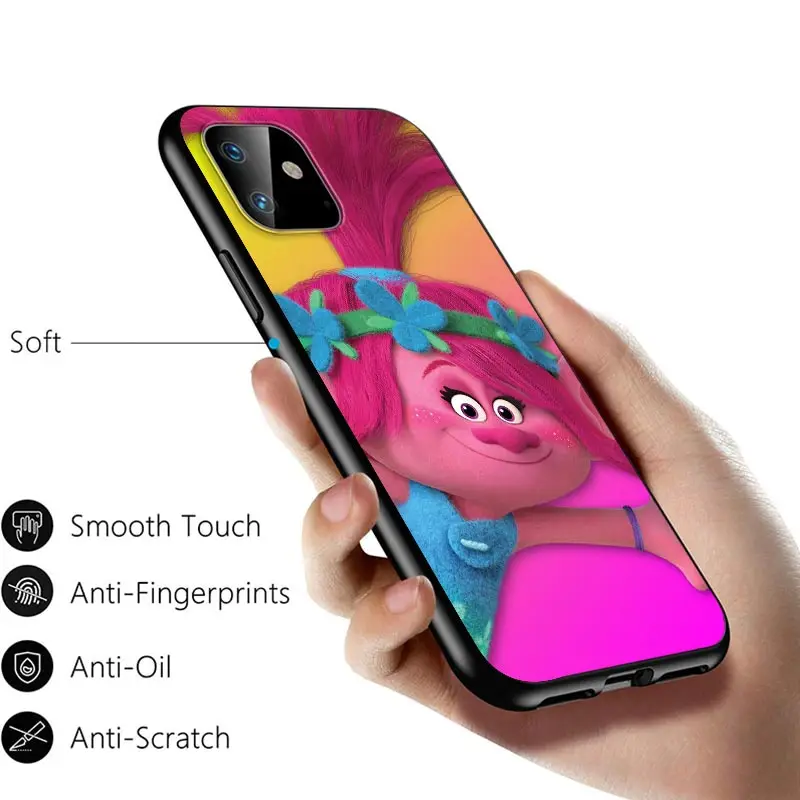 

Cute Trollsy For Apple iPhone 12 11 Pro Max mini XS Max XR X 8 7 6 6S Plus 5S SE 2020 Soft Black Phone Case